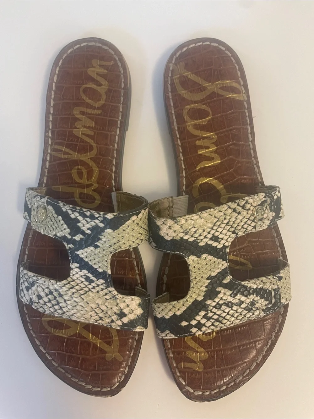 Sam Edelman Gala Green Snake Print Slide Sandals Women’s Size 8 - Picture 3 of 9